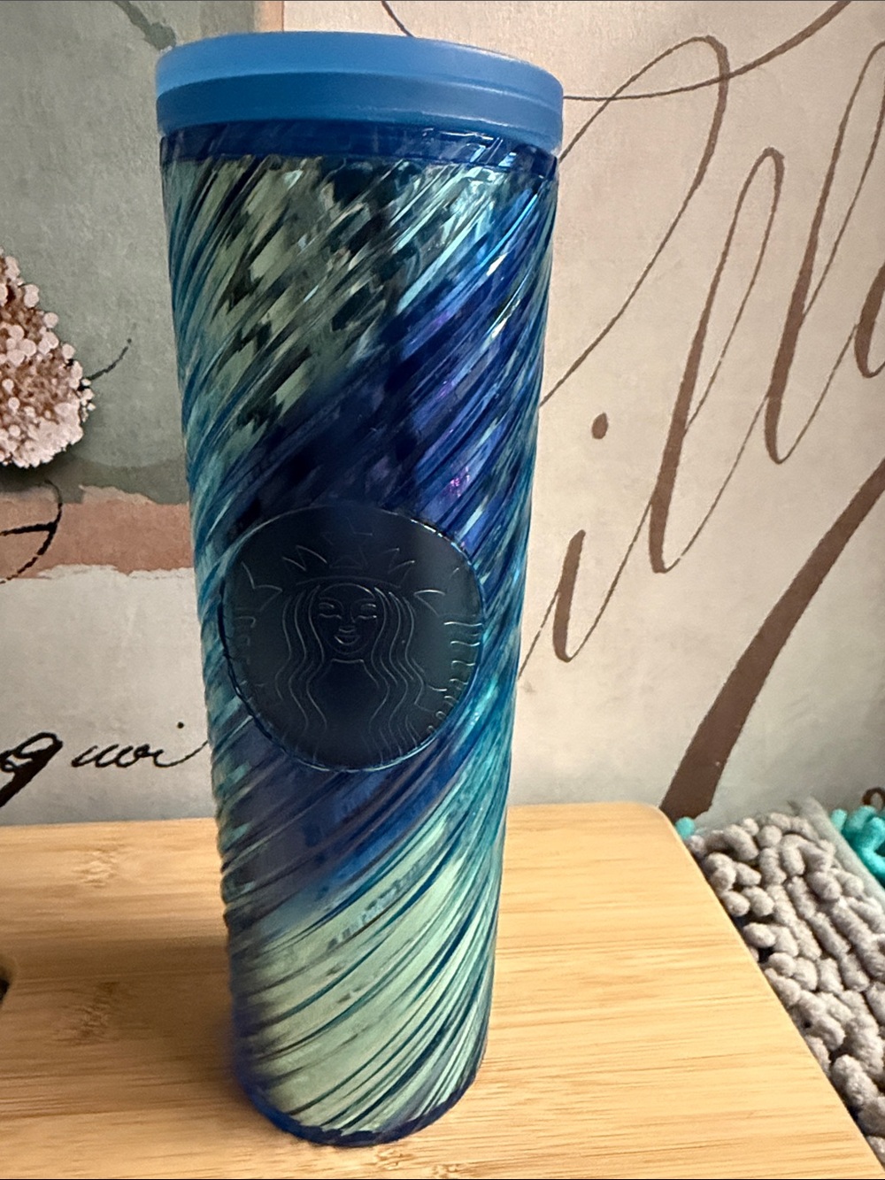 Starbucks Teal and Blue Swirl Insulated Tumbler 16 oz